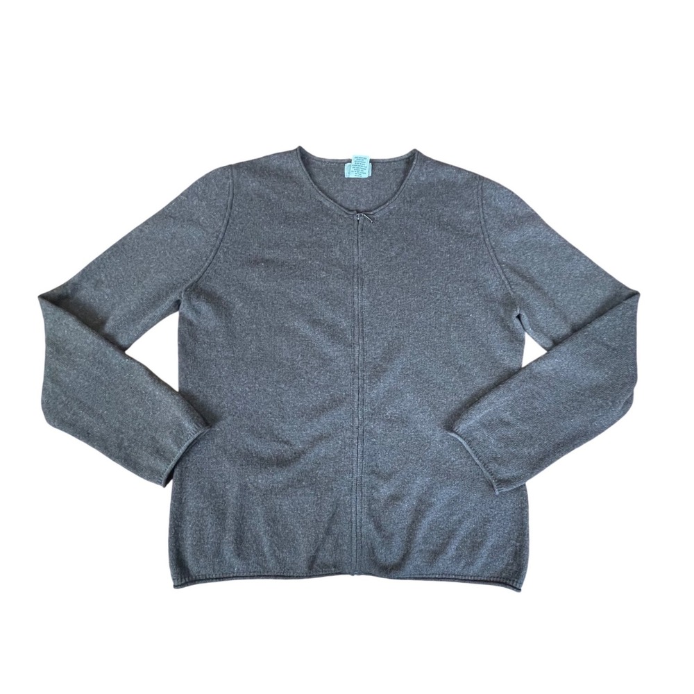 LL Bean Womens 100% Cashmere Full Zip Cardigan Sweater Brown Medium 0BYW4